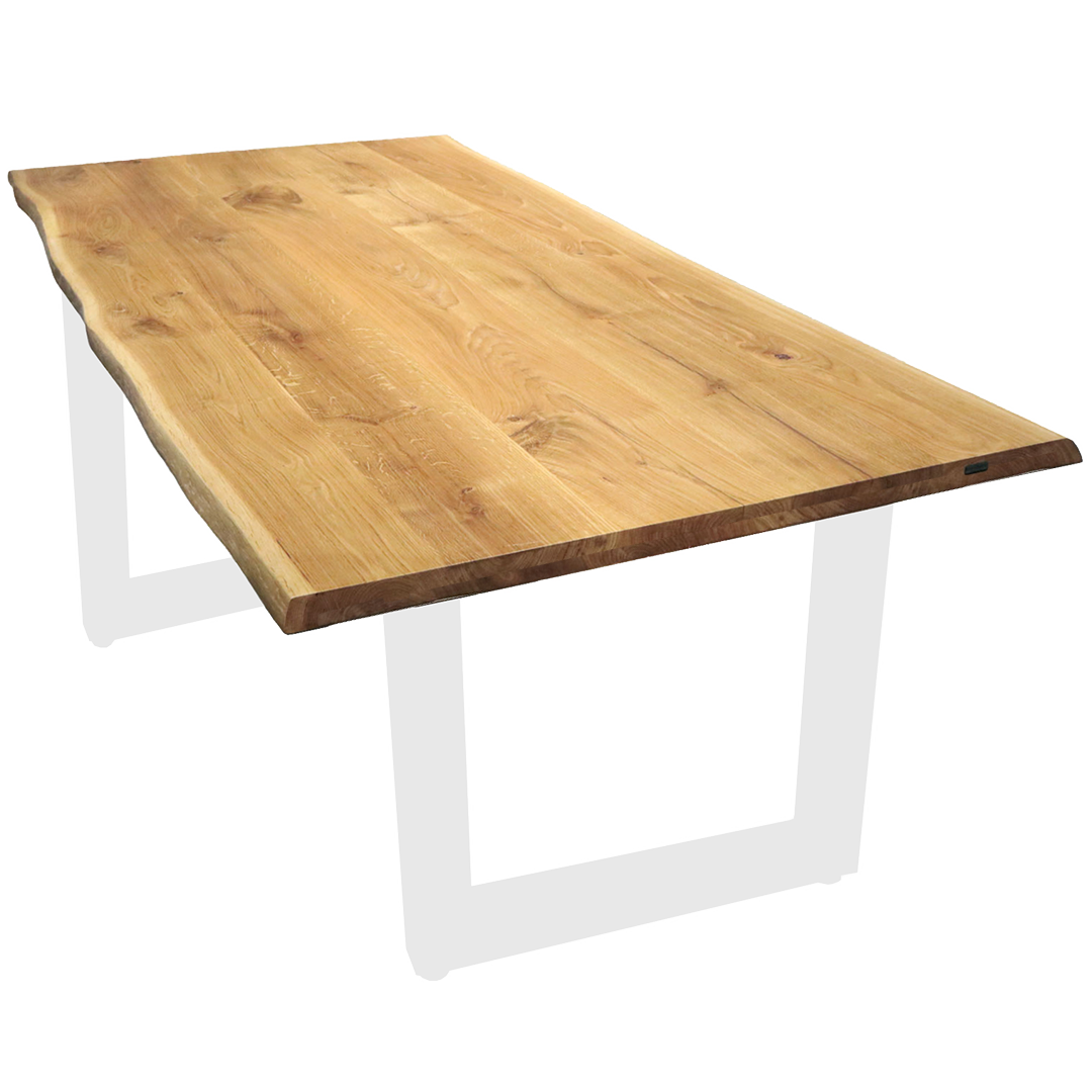 Tischplatte mit Baumkante - Rand mit  Aufdoppelung-  aus massiver Eiche 