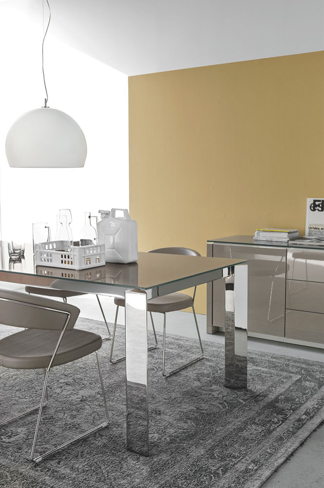 Connubia by Calligaris Tisch Gate CS/4088-MV 160 cm (220 cm ausgezogen)  siebgedruckt extraklarglas gebürstetes Metall